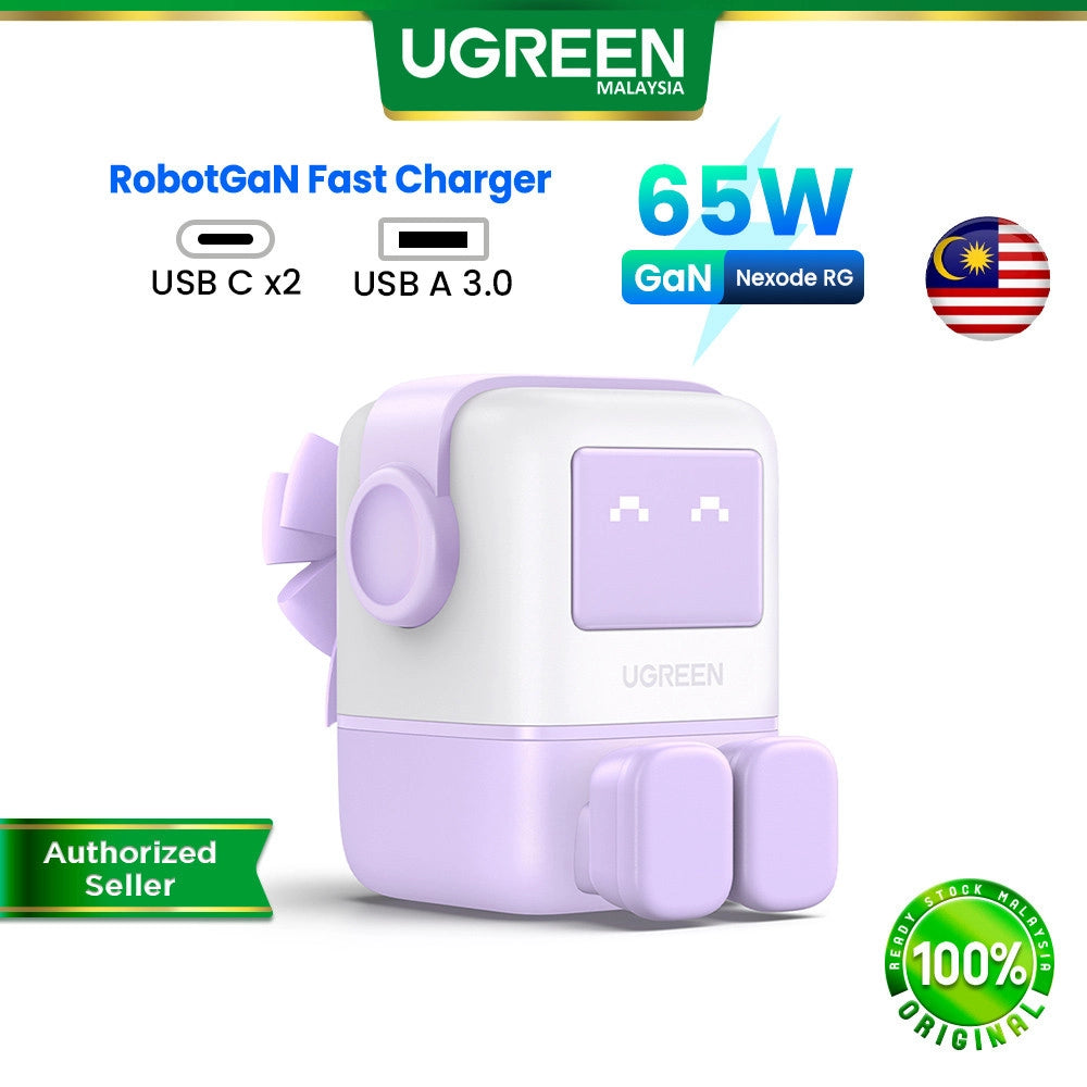 UGREEN 65W Nexode RobotGaN UK Plug USB C USB A 3Ports GaN Fast Charger
