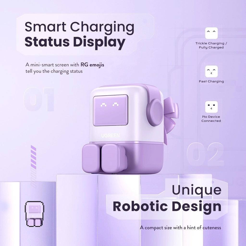UGREEN 65W Nexode RobotGaN Palam UK USB C USB A 3Port Pengecas Pantas GaN