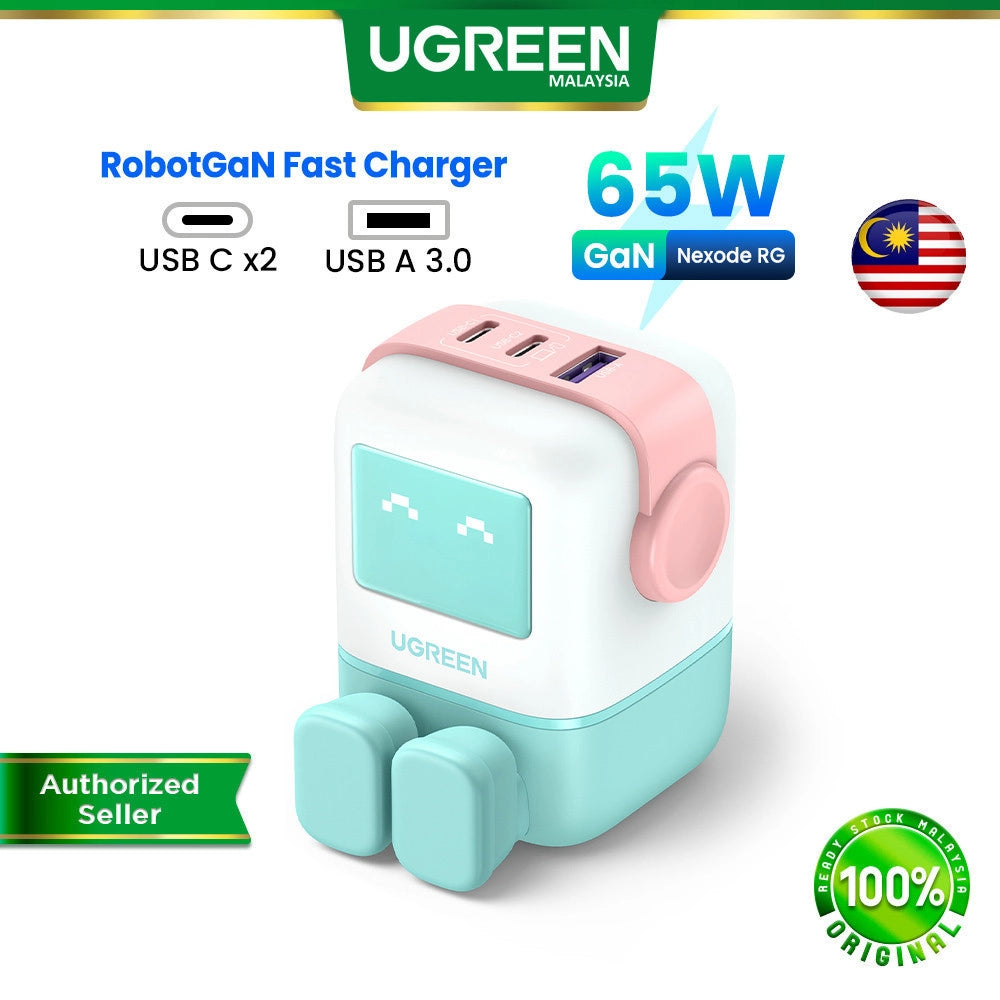 UGREEN 65W Nexode RobotGaN UK Plug USB C USB A 3Ports GaN Fast Charger