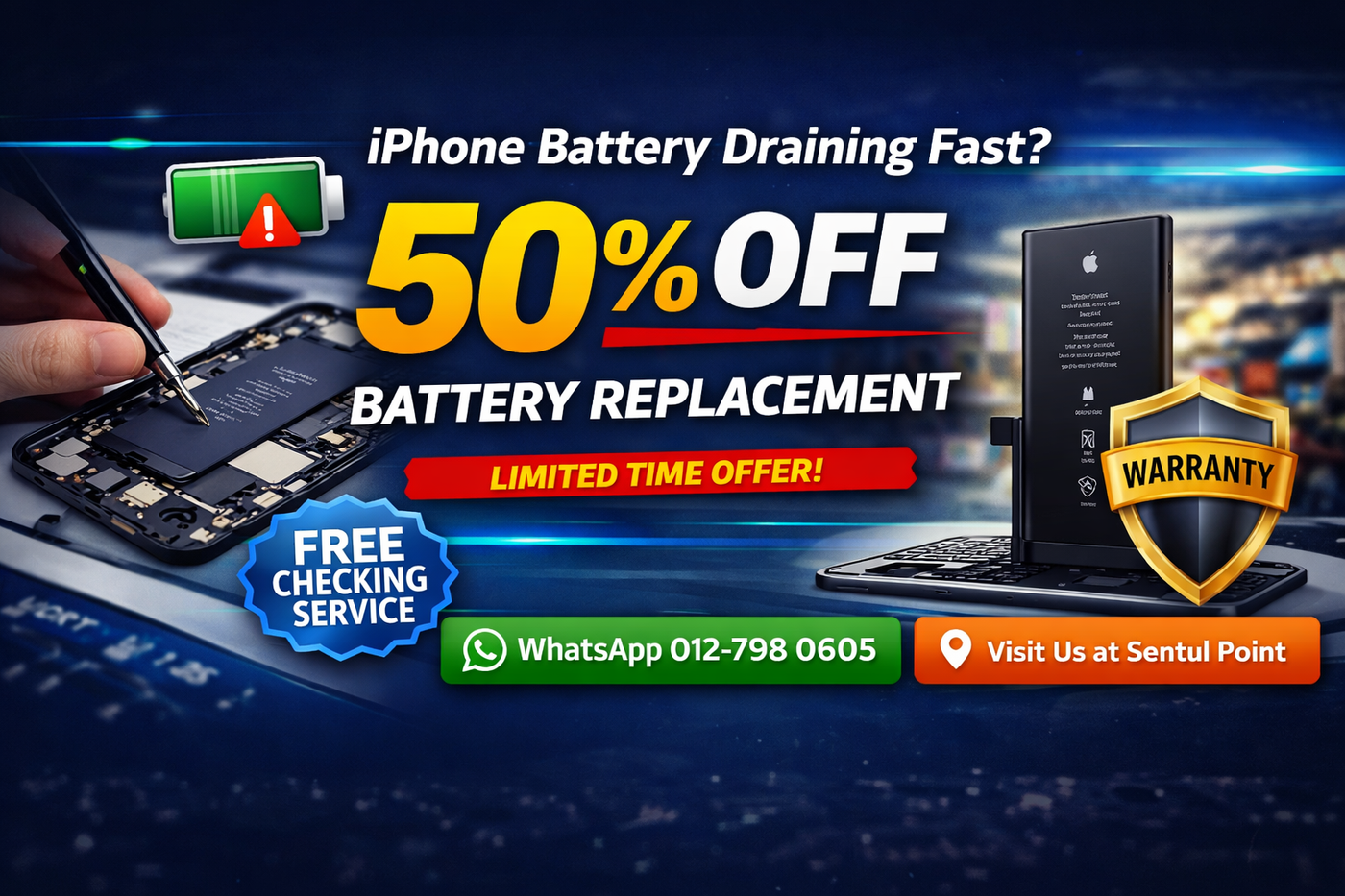 iPhone Battery Draining Fast? Fix It Now with 50% OFF Battery Replacement | Scv Global