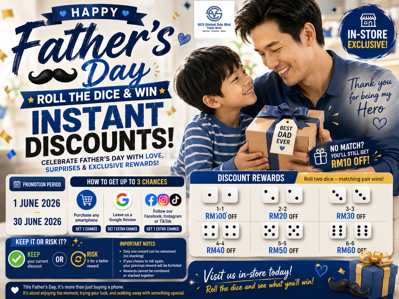 June Campaign | Father's Day In-Store Exclusive: Roll the Dice & Win Instant Discounts