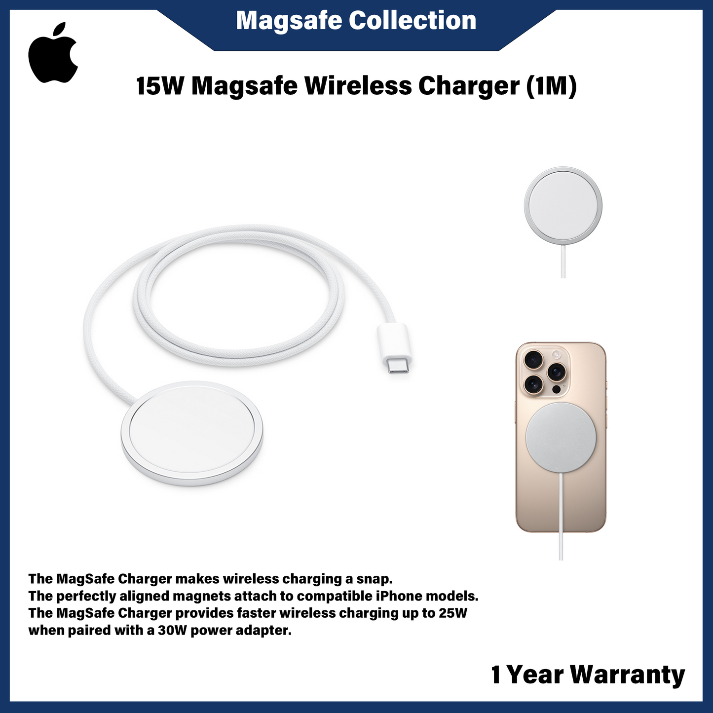 Pengecas Tanpa Wayar Magsafe 15W (1M)