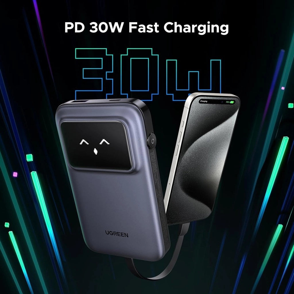 UGREEN Uno Power Bank Built In USB C Cable 10 000mAh 30W Fast Charging Battery Pack TFT Display Powerbank