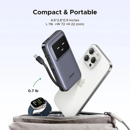 UGREEN Uno Power Bank Built In USB C Cable 10 000mAh 30W Fast Charging Battery Pack TFT Display Powerbank