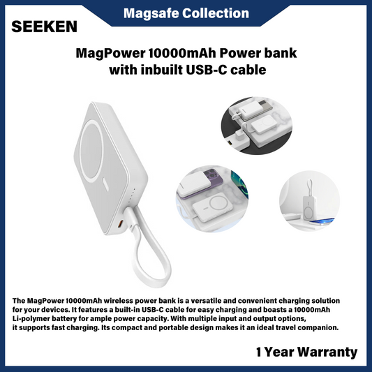 SEEKEN MAGPOWER 10000MAH POWER BANK WITH INBUILT USB-C CABLE (SMF-P77)