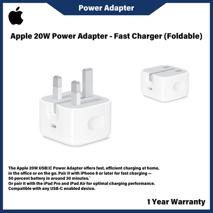 Apple 20W Power Adapter - Fast Charger (Foldable)