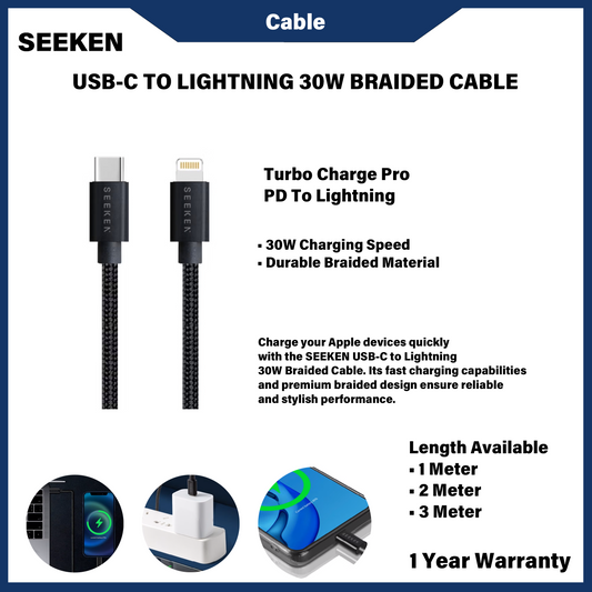 SEEKEN USB-C TO LIGHTNING 30W TURBO CHARGE PRO BRAIDED CABLE (SPDL11,SPDL12,SPDL13)