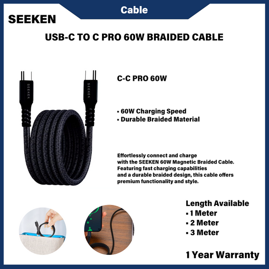 SEEKEN USB-C TO C PRO 60W BRAIDED CABLE (S-991,S-992,S-993)