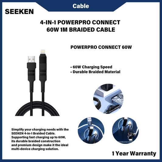 SEEKEN 4-IN-1 POWERPRO CONNECT 60W 1M BRAIDED CABLE (SC4-1)