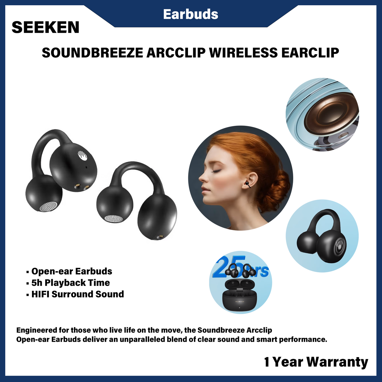 Klip Telinga Tanpa Wayar SEEKEN Soundbreeze ARCclip 