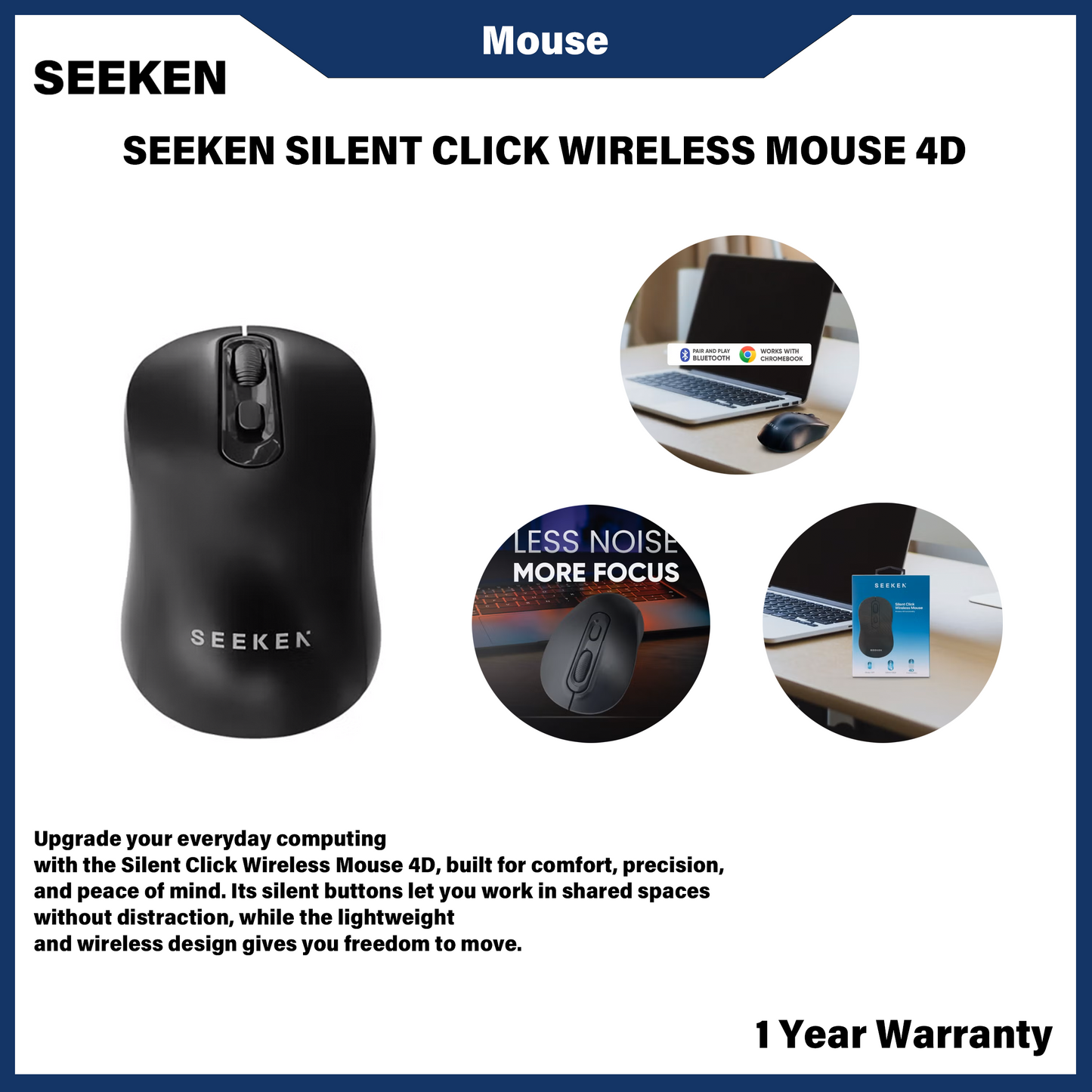 SEEKEN SILENT CLICK WIRELESS MOUSE 4D (SM-8998)