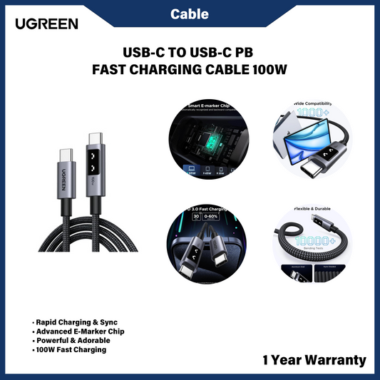 UGREEN USB-C TO USB-C PB FAST CHARGING CABLE 100W 1M (35501)