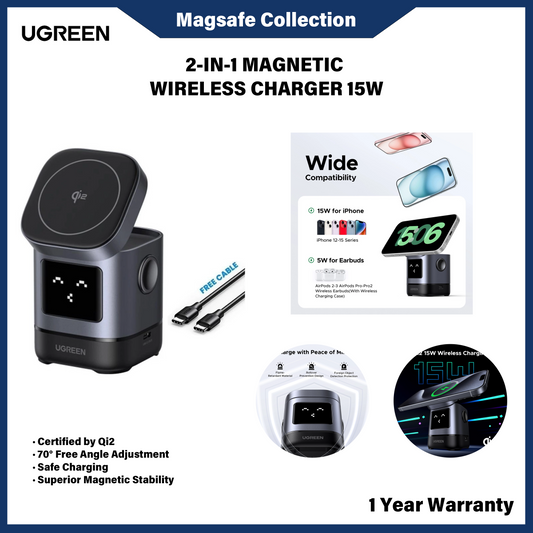 UGREEN 2-IN-1 MAGNETIC WIRELESS CHARGER 15W (45775)