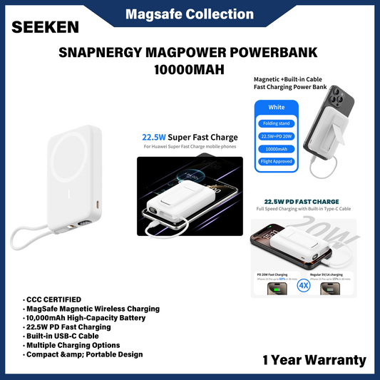 SEEKEN SNAPNERGY MAGPOWER 10000MAH POWERBANK  WITH INBUILT USB-C CABLE (SMF-P9)