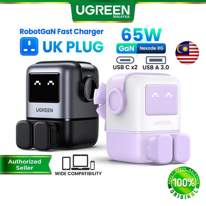 UGREEN 65W Nexode RobotGaN UK Plug USB C USB A 3Ports GaN Fast Charger