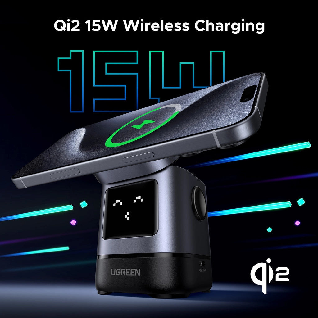 UGREEN UNO 2 in 1 Magnetic Wireless Charger 15W Qi2 Fast Charging Magsafe Foldable Stand