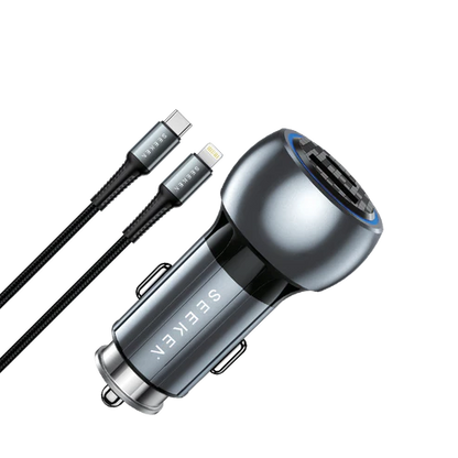 SEEKEN MaxCharge 52W Fast Dual Port Car Charger with USB-C to Lightning Braided Cable