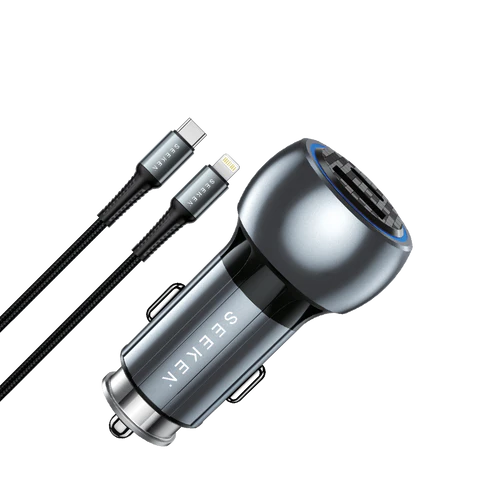 (For Add On) SEEKEN MaxCharge 52W Fast Dual Port Car Charger with USB-C to Lightning Braided Cable