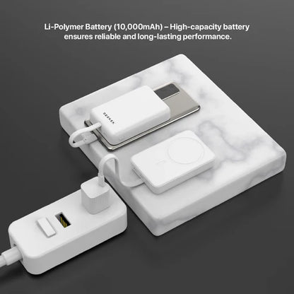 Bank kuasa SEEKEN MagPower 10000mAh dengan kabel USB-C terbina dalam 