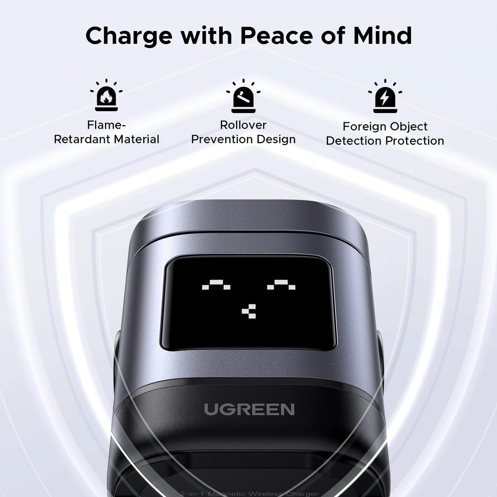 UGREEN UNO 2 in 1 Magnetic Wireless Charger 15W Qi2 Fast Charging Magsafe Foldable Stand