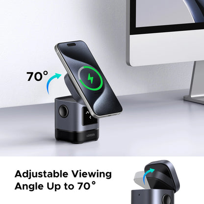 Pengecas Tanpa Wayar Magnetik UGREEN UNO 2 dalam 1 15W Pengecasan Pantas Qi2 Magsafe Boleh Dilipat 