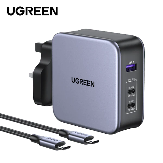 UGREEN Nexode GaN Fast Wall Charger 140W 2C1A UK Black + 1.5M 240W C To C Cable (Retail Pack)