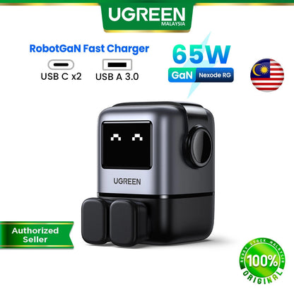 UGREEN 65W Nexode RobotGaN UK Plug USB C USB A 3Ports GaN Fast Charger