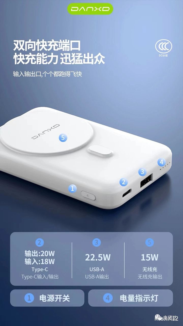 (Danxd) Magnetic Wireless Fast Charge Mobile Power Bank 10000 mAh