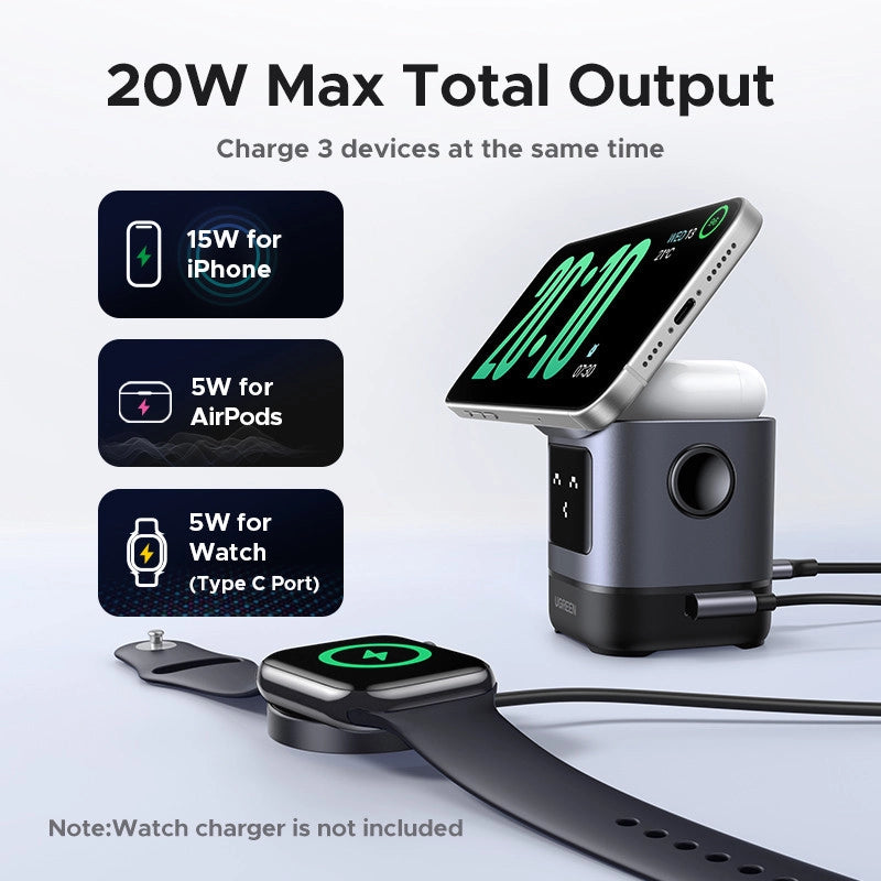 UGREEN UNO 2 in 1 Magnetic Wireless Charger 15W Qi2 Fast Charging Magsafe Foldable Stand