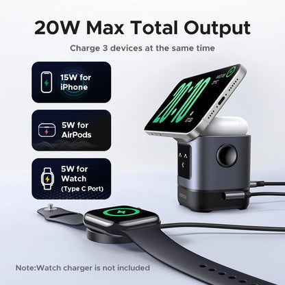 Pengecas Tanpa Wayar Magnetik UGREEN UNO 2 dalam 1 15W Pengecasan Pantas Qi2 Magsafe Boleh Dilipat 