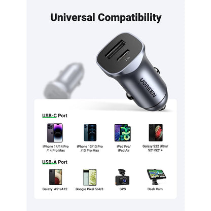 UGREEN A+C DUAL-PORT CAR CHARGER PD30W+SCP22.5W (40858)