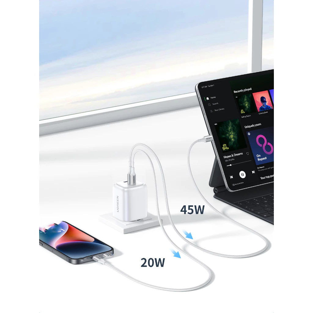 Pengecas Dinding Pantas UGREEN GaN 100W 2C UK Hitam 