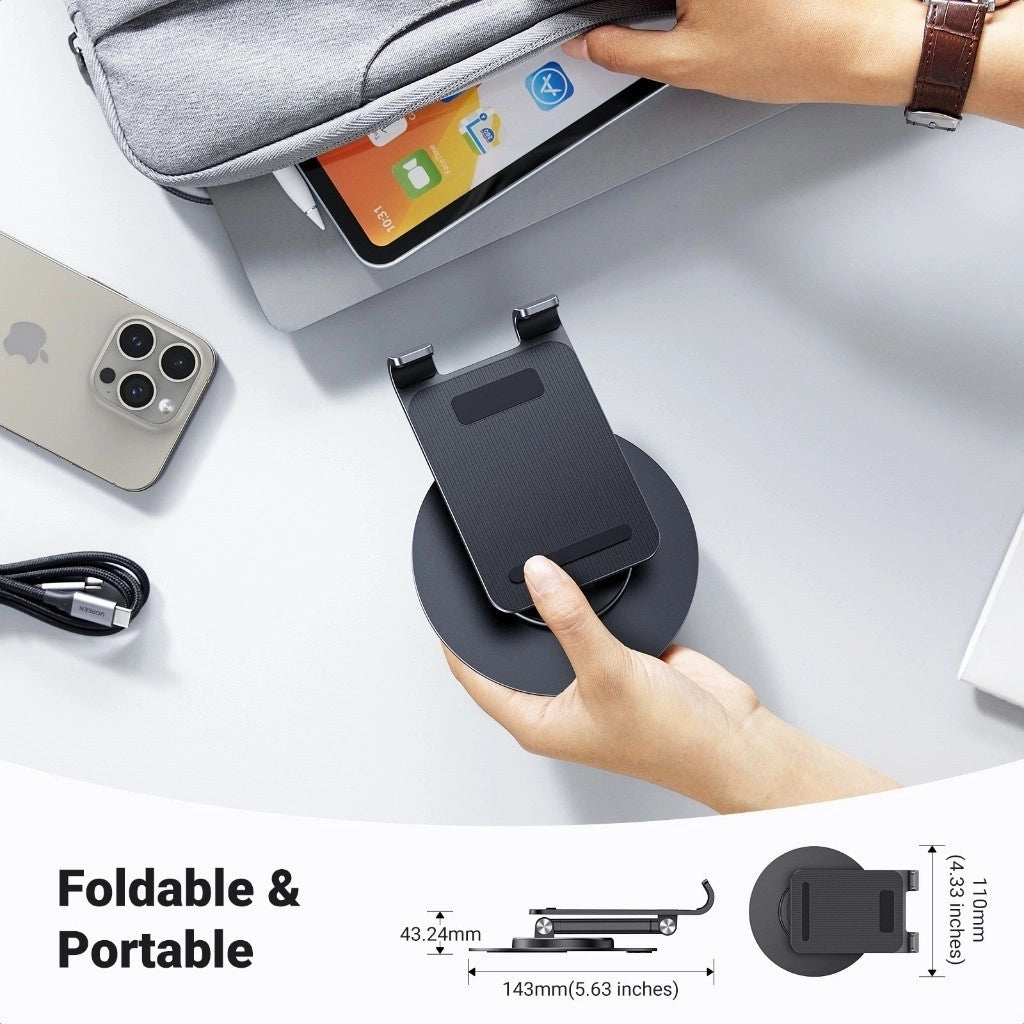 UGREEN Stand Desk Swivel 360° Rotating Phone Holder Height Adjustable Foldable Portable Travel Mount