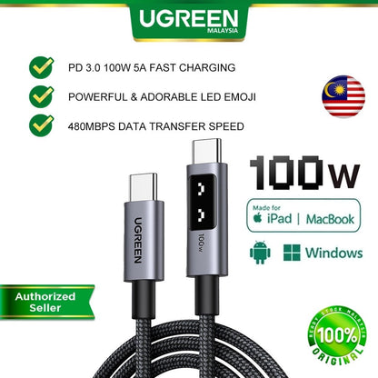 UGREEN UNO 100W PD USB-C to USB-C Cable Fast Charging 5A Nylon Braided Type C E-Marker Chip