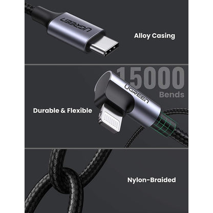 Kabel Lightning Sudut Kanan USB-A UGREEN 1M 